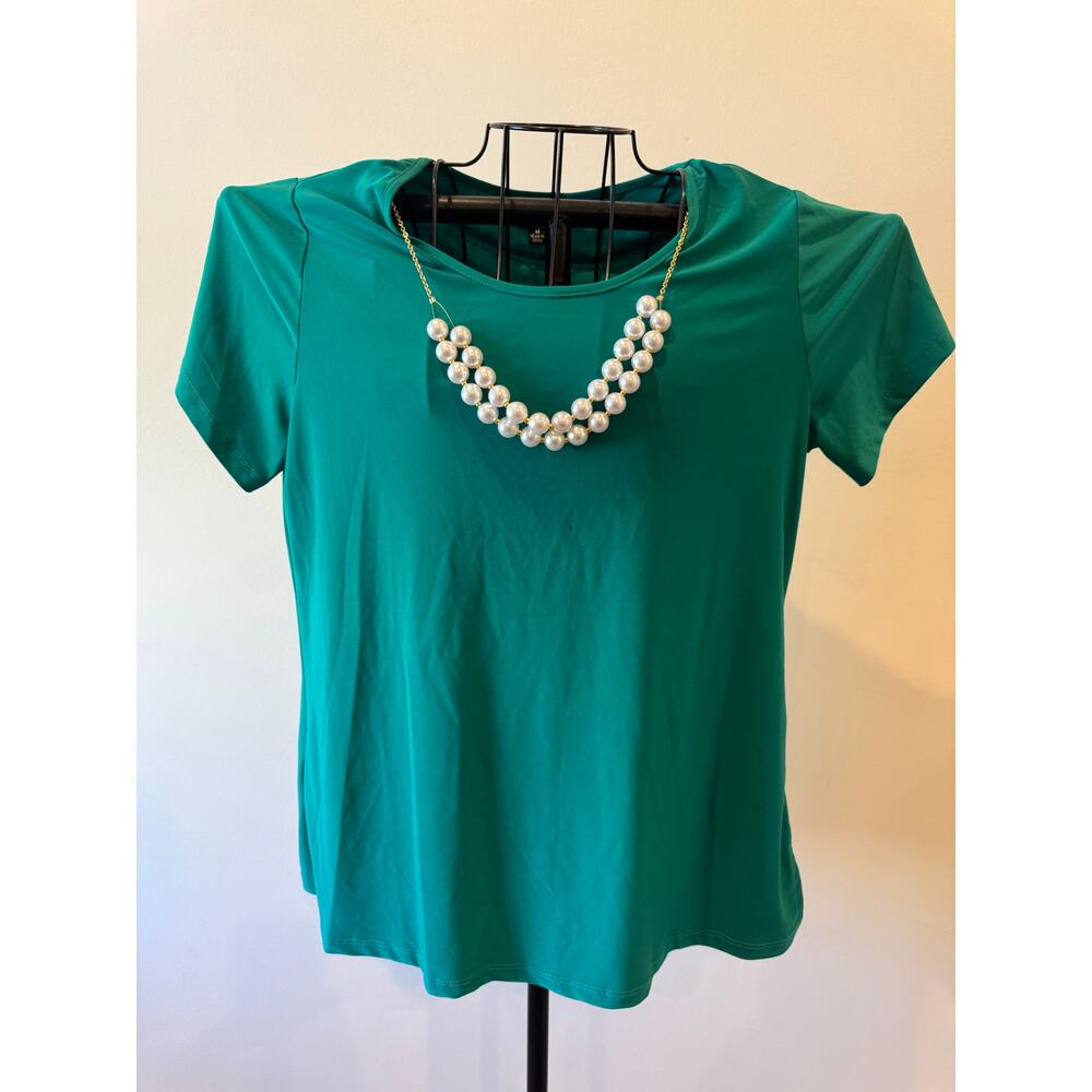 Antthony Original Green Stretch Top Removable Pearl Necklace M NWT